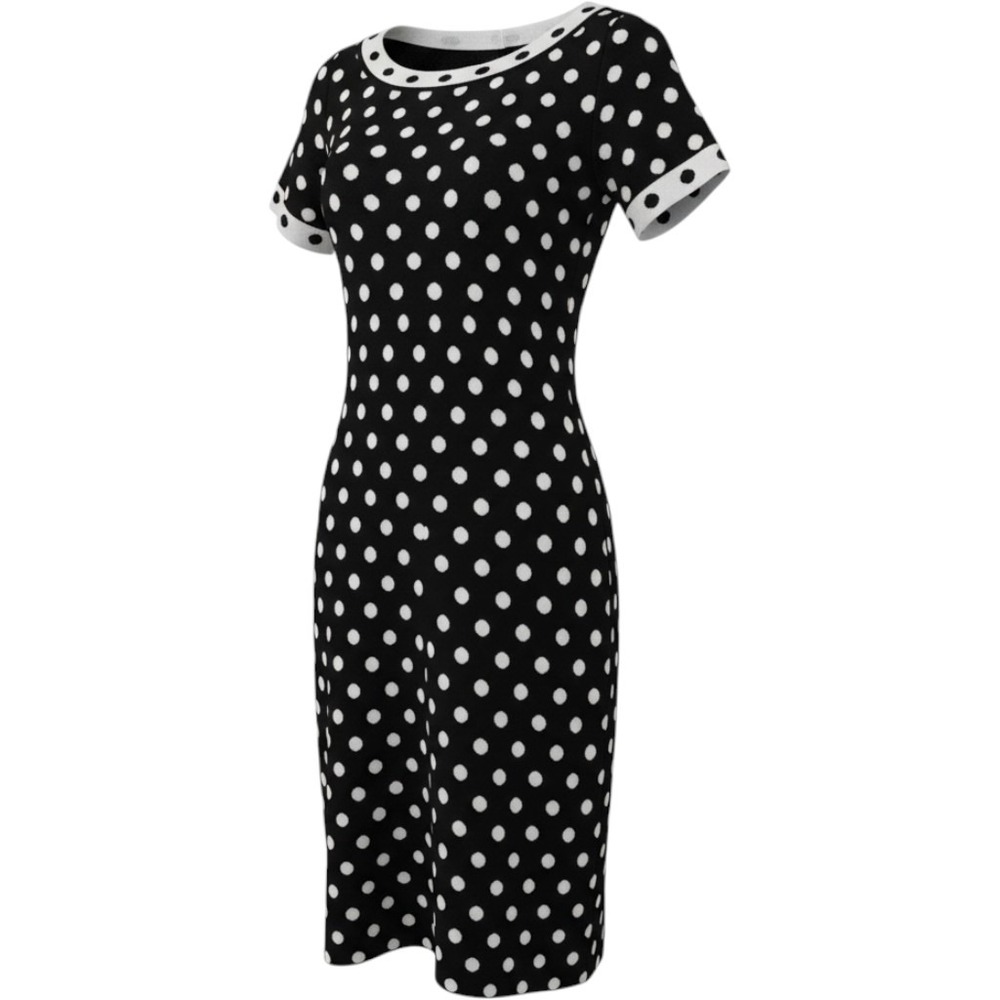 Grace Knit Dressing‎ Polka Dot Short Sleeve Knit Dress Womens Medium Black White